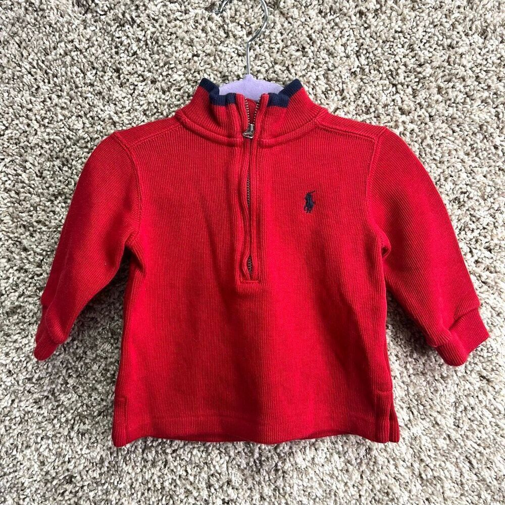 Ralph Lauren Sweatshirt Baby 9M Red Knit‎ Neck Zip Sweater